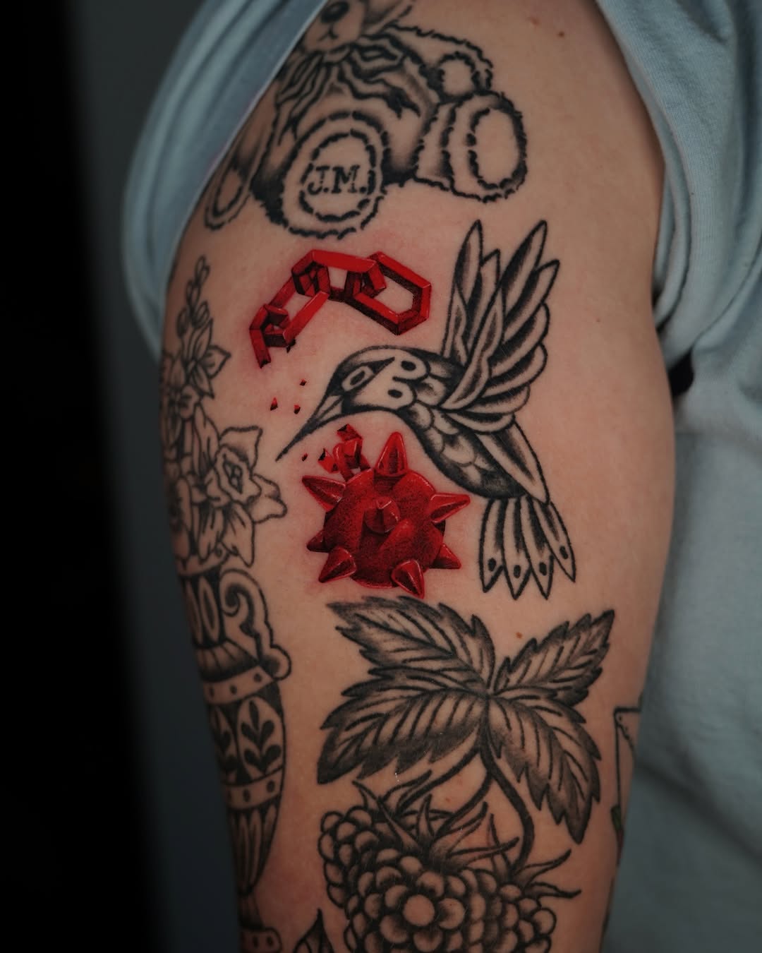 Tattoo by @doomedtattoo — black_and_grey, trash_polka