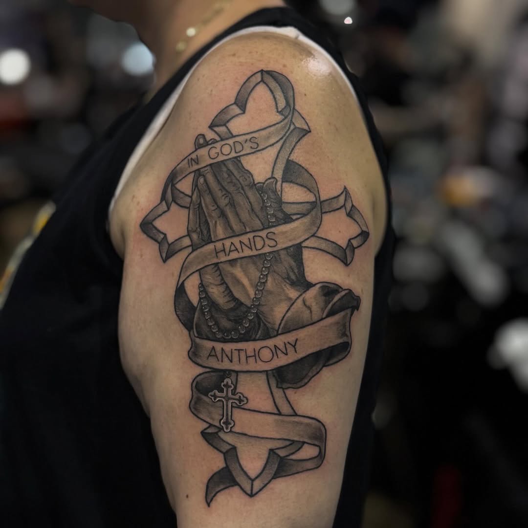 Tattoo by @brknsocialclub — realism, lettering_script