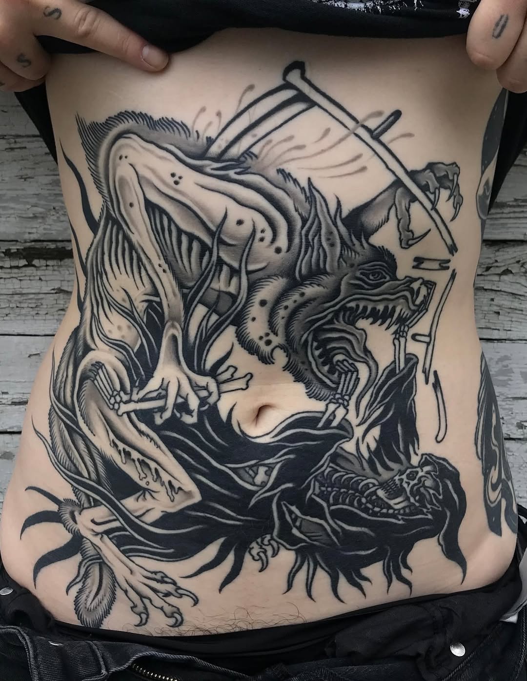Tattoo by @jaybreentattooer — black_and_grey, dark_realism