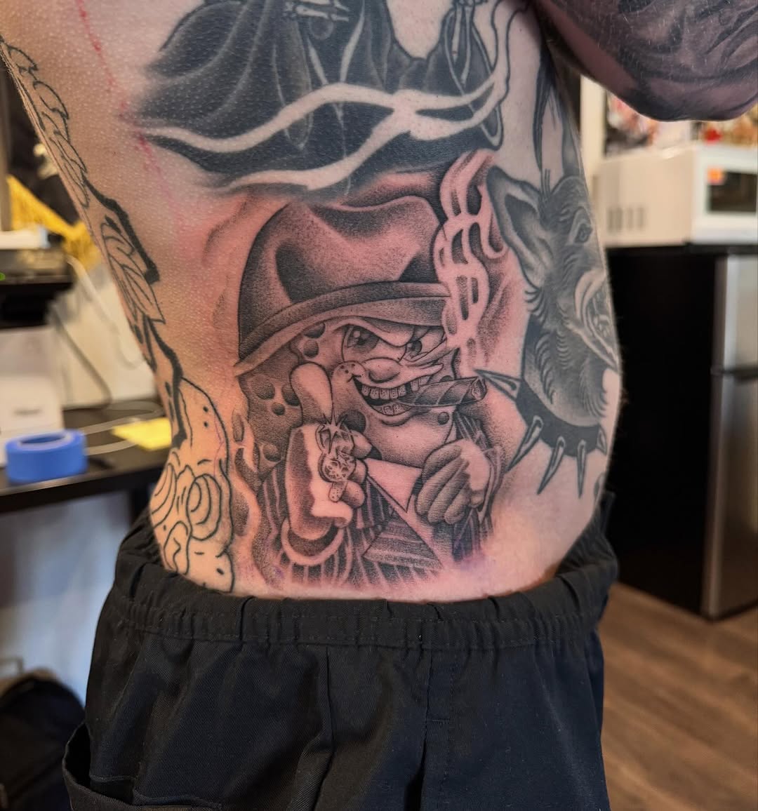 Tattoo by @plata3rl — black_and_grey, chicano