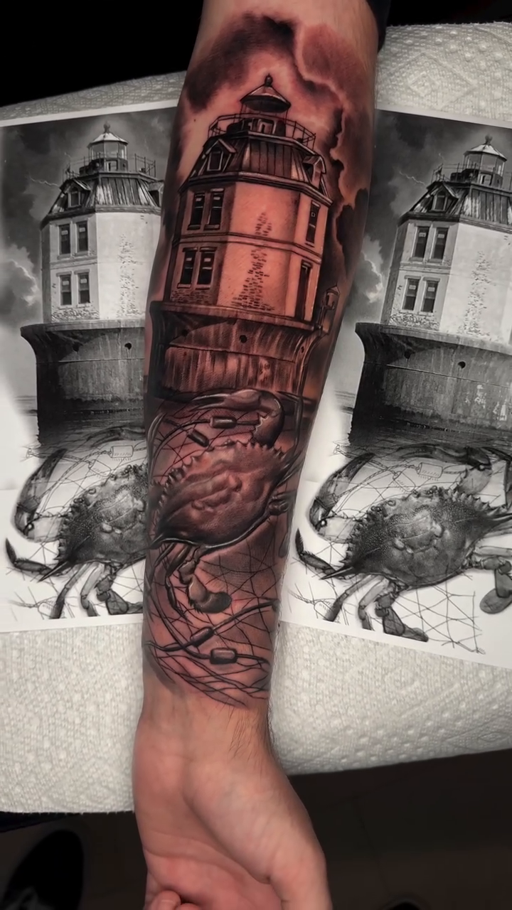 Tattoo by @nickcordovatattoos — dark_realism, black_and_grey