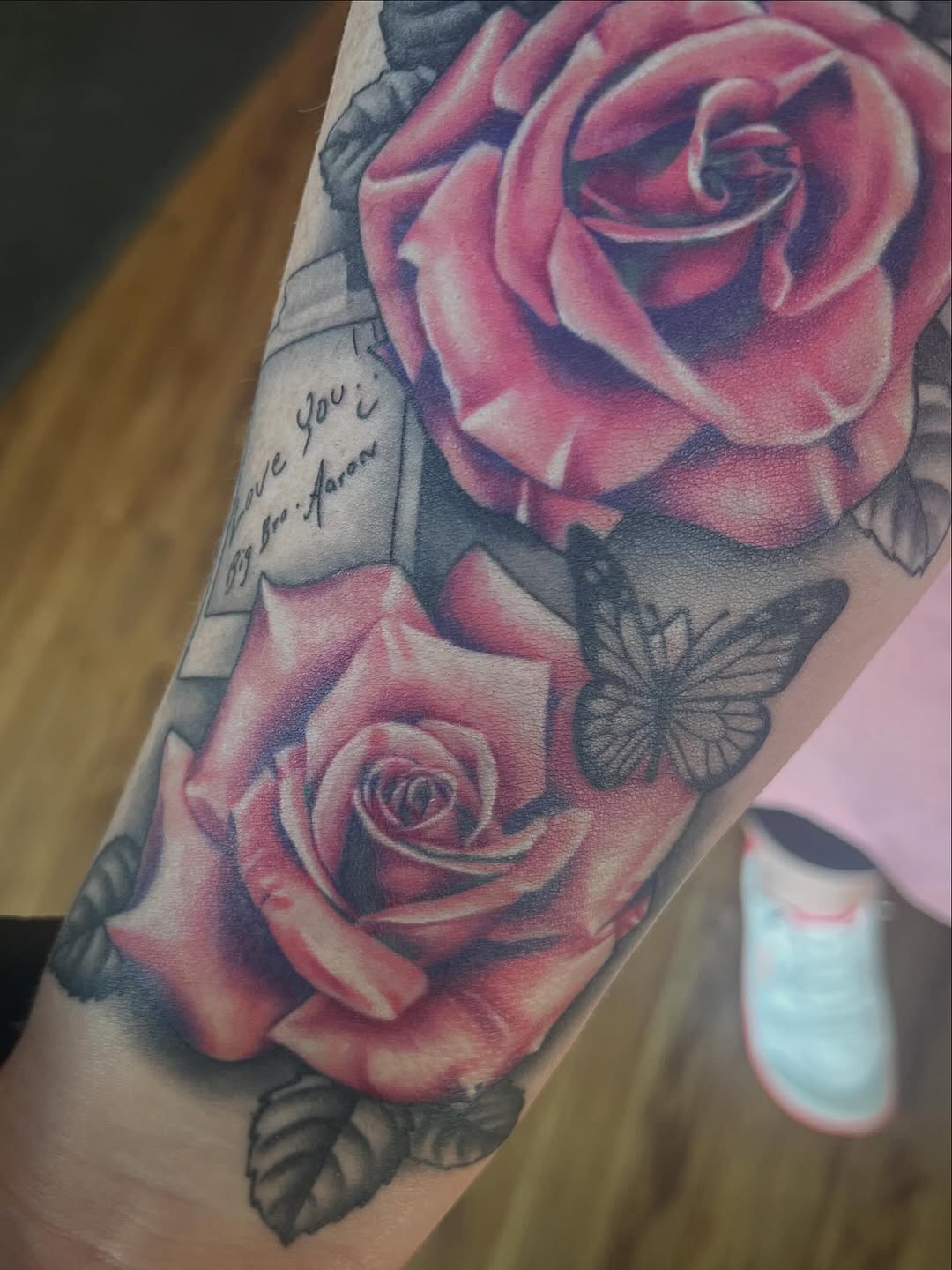 Tattoo by @tattoosbyvicca — realism, lettering_script