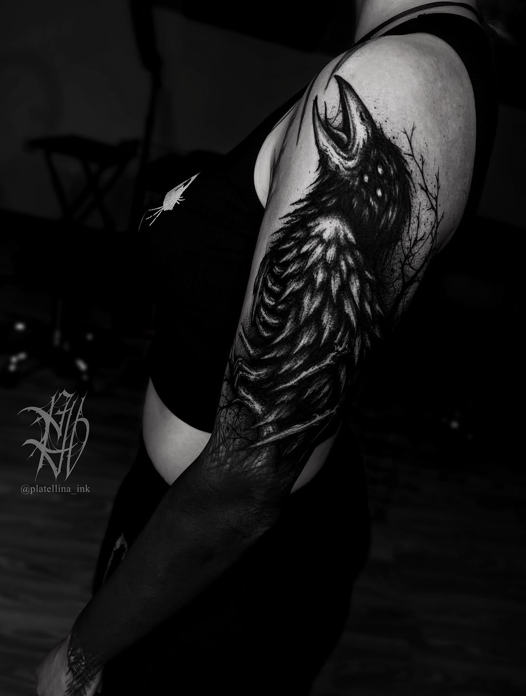 Tattoo by @platellina_ink — blackwork, dark_realism