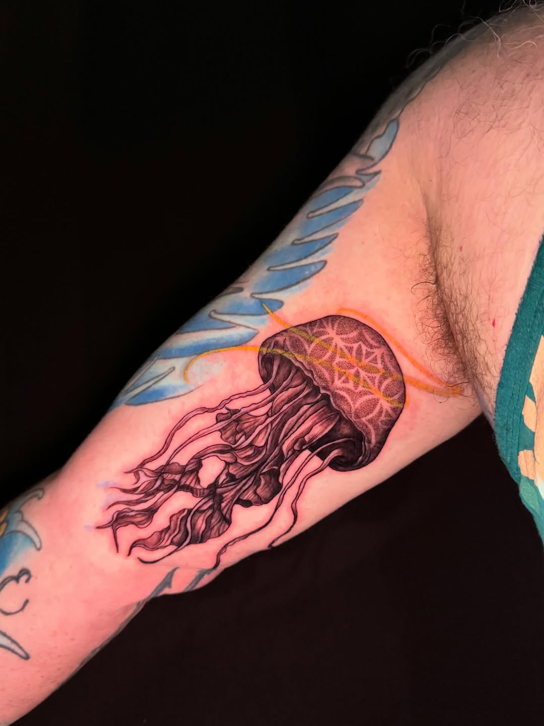 Tattoo by @squidink.ks — black_and_grey, dotwork