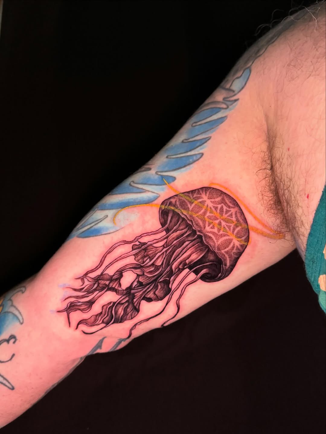 Tattoo by @squidink.ks — black_and_grey, dotwork