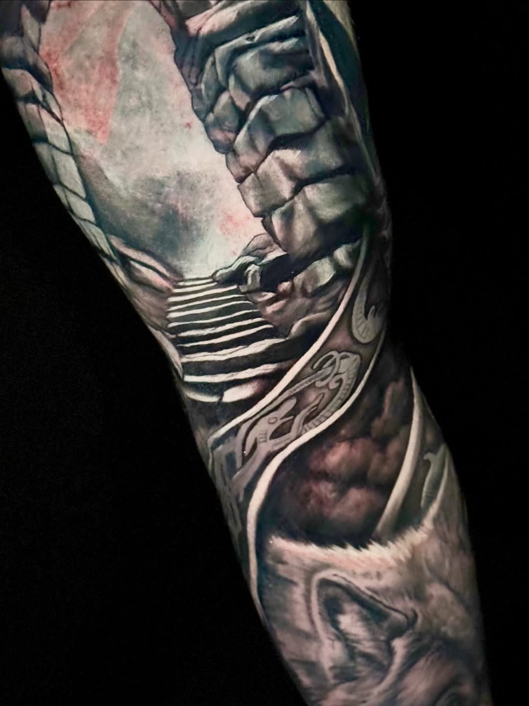 Tattoo by @dustyrose.tattoo — realism, black_and_grey