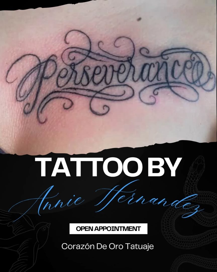 Tattoo by @corazondeorotattoo — lettering_script, fine_line