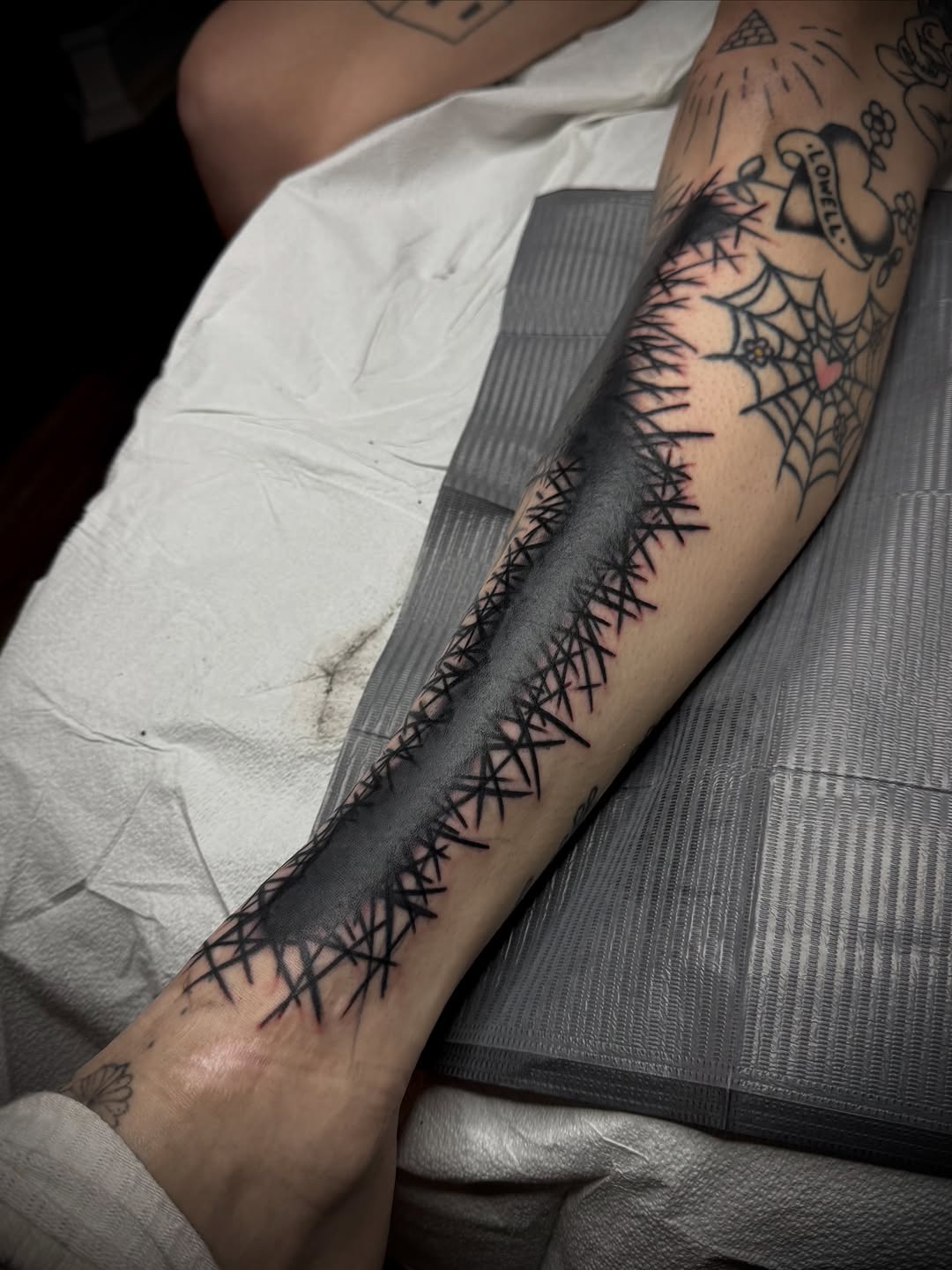 Tattoo by @blvck.trad — blackwork, trash_polka