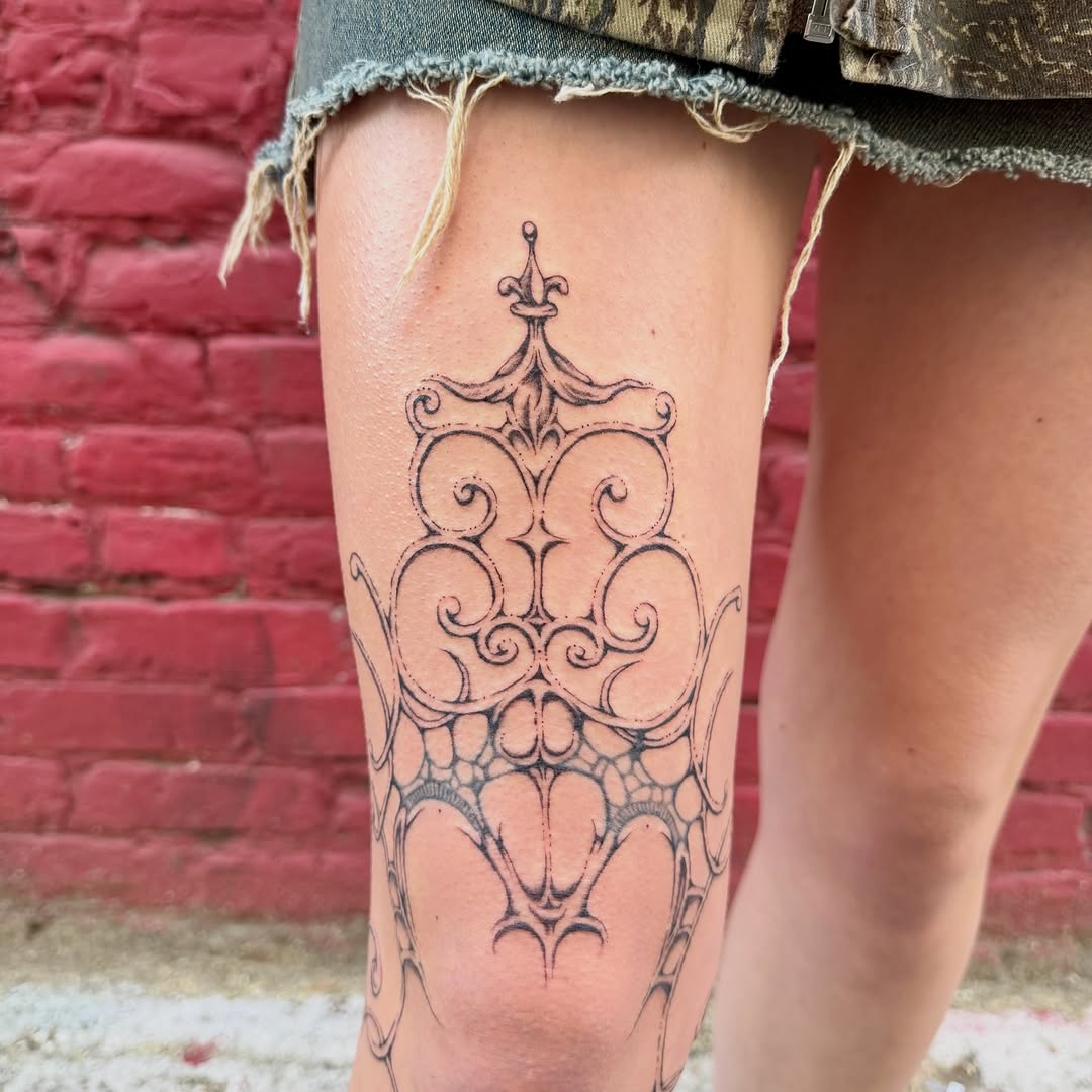 Tattoo by @fairygodfather.ink — ornamental, dotwork