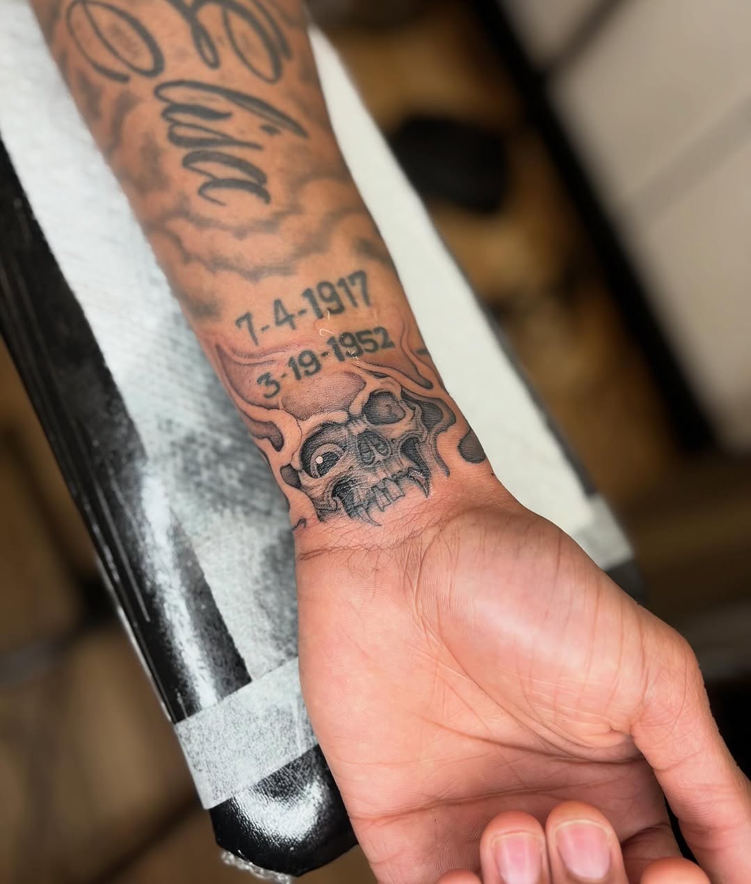 Tattoo by @dry.inc — black_and_grey, lettering_script