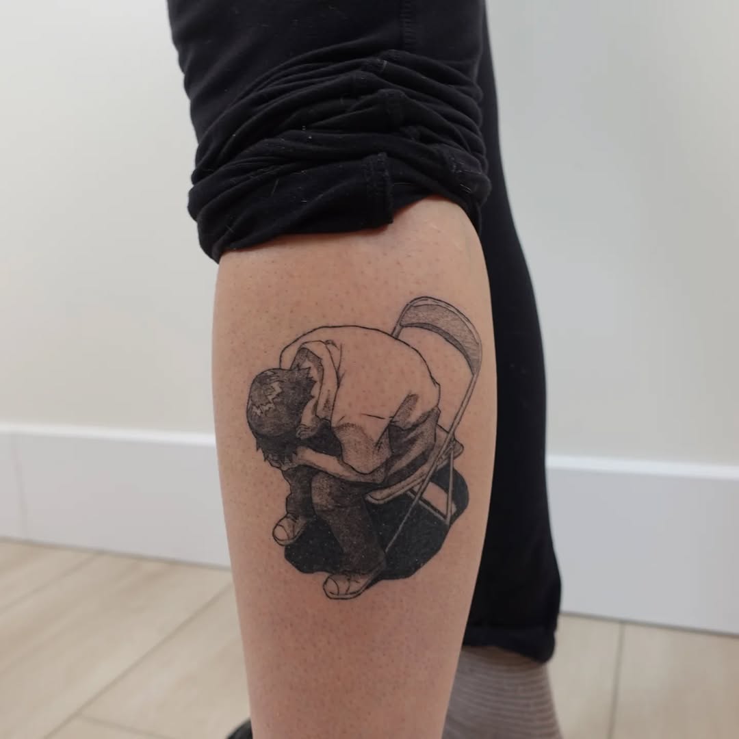 Tattoo by @marienettes_ — anime, black_and_grey