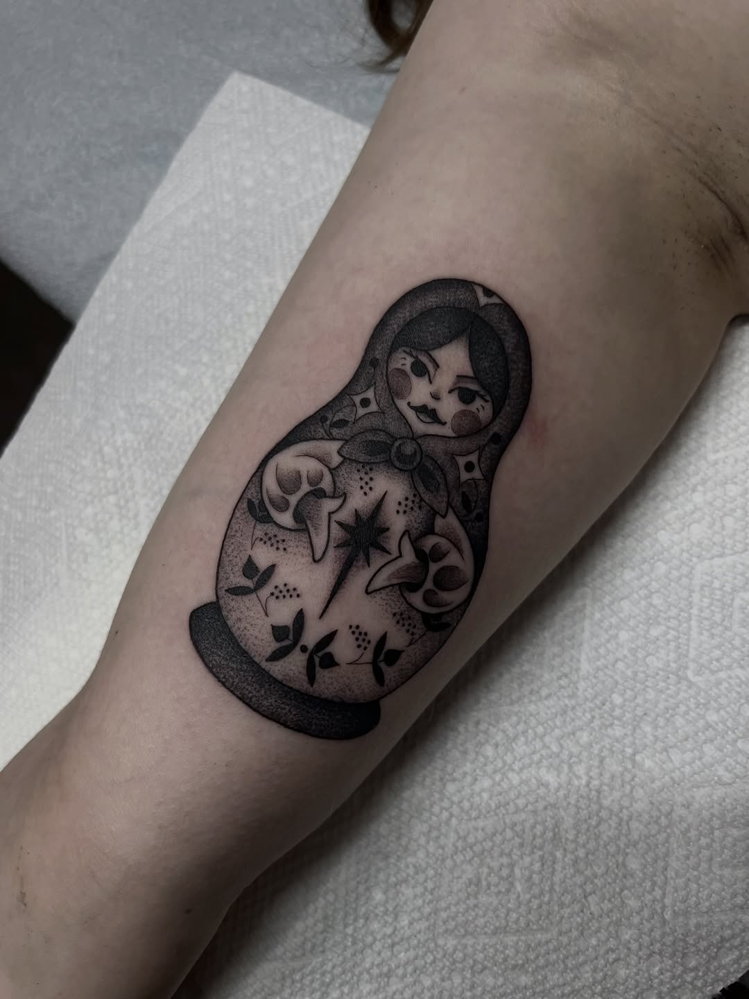 Tattoo by @rachktattoo — dotwork, black_and_grey