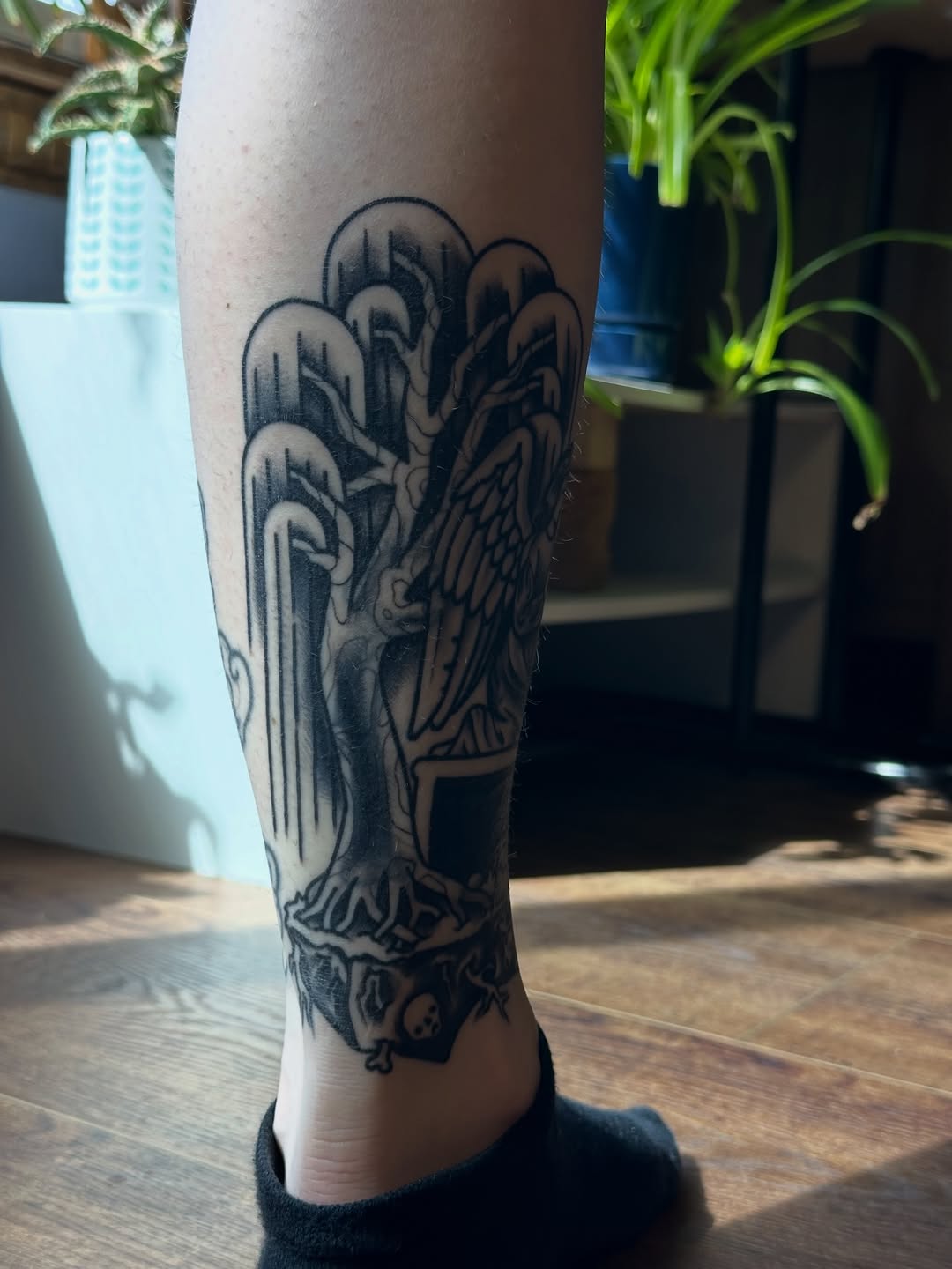 Tattoo by @terminatrixx — black_and_grey, dark_realism