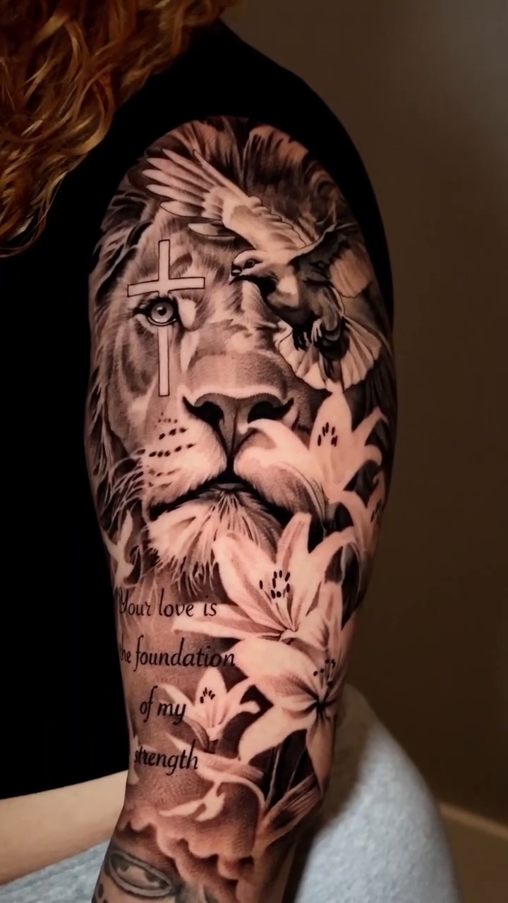 Tattoo by @stranger_tattooo โ realism, black_and_grey