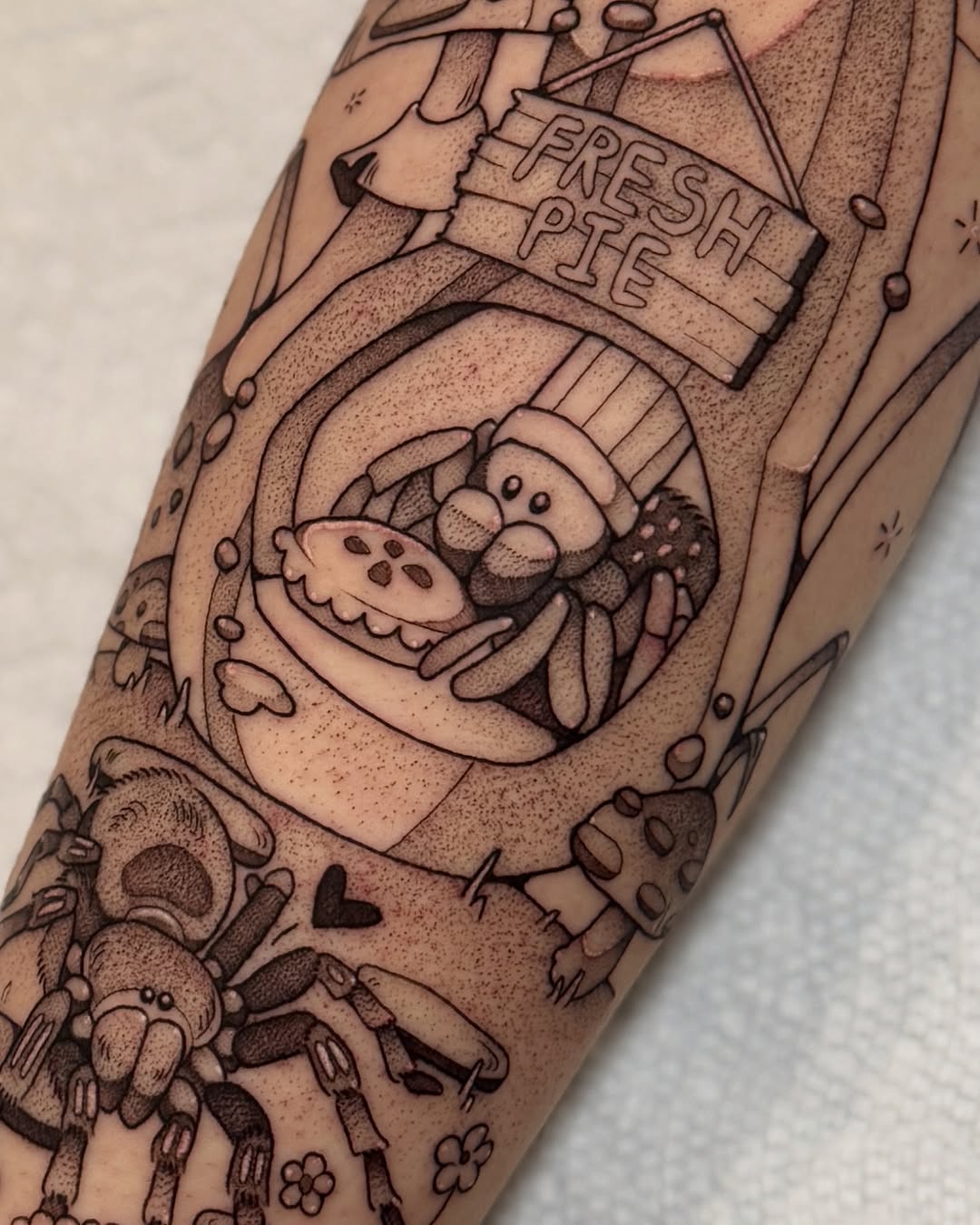 Tattoo by @deerbatstats — illustrative, dotwork