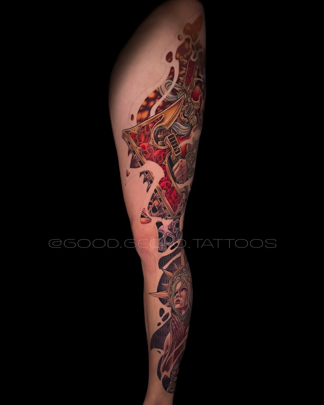 Tattoo by @good.gecko.tattoos — dark_realism, trash_polka