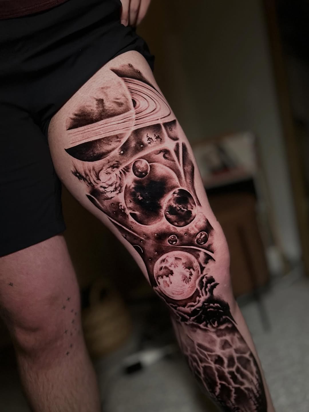 Tattoo by @dxmon.ttt โ realism, black_and_grey