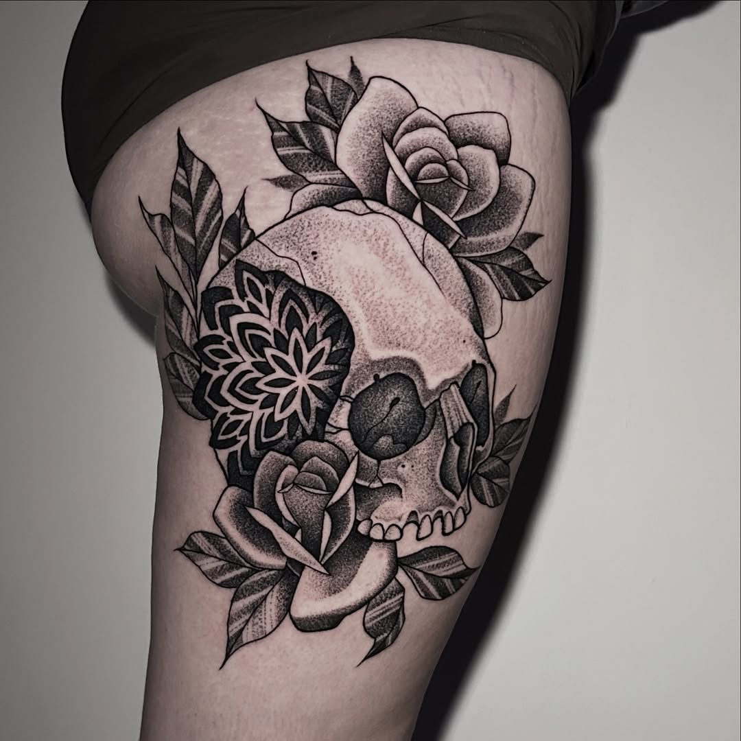 Tattoo by @beejaytattoo — black_and_grey, dotwork