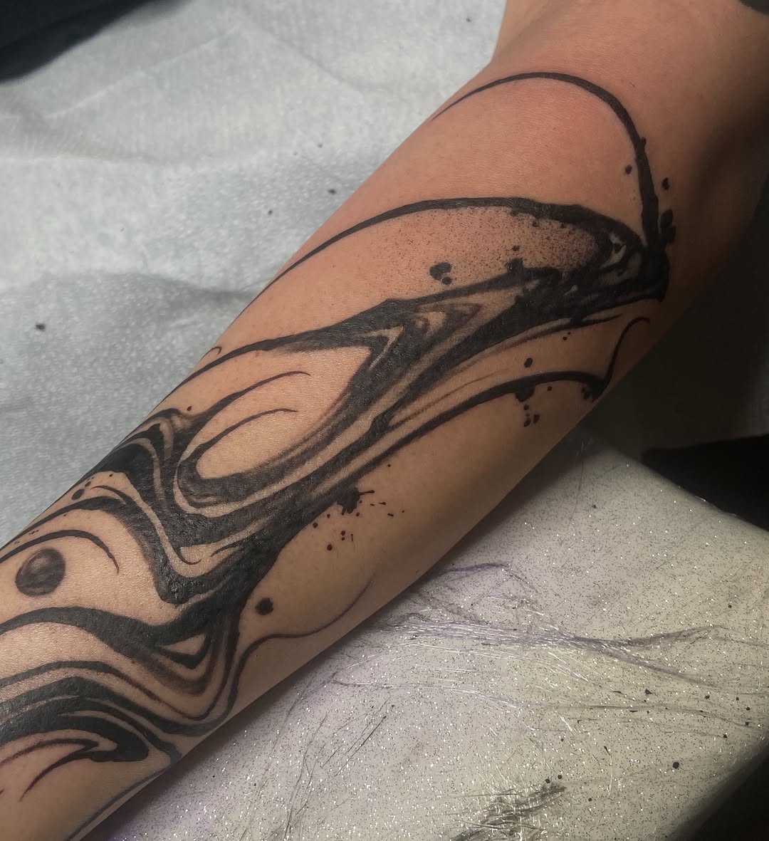 Tattoo by @baptism_black — blackwork, trash_polka