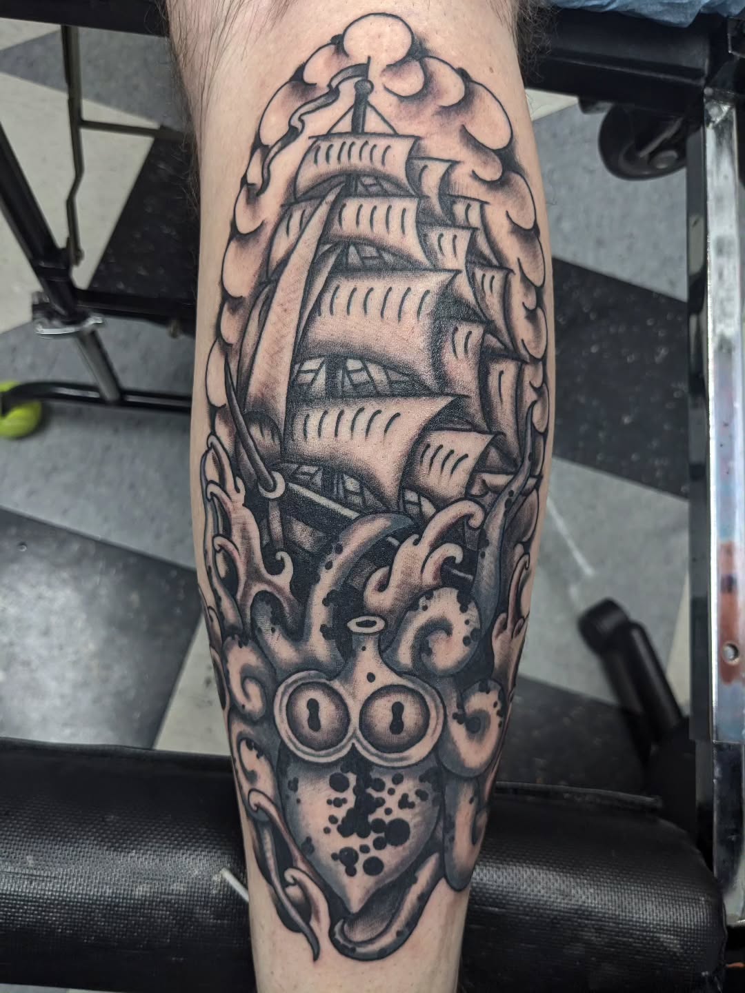 Tattoo by @leruetattoo — american_traditional, black_and_grey