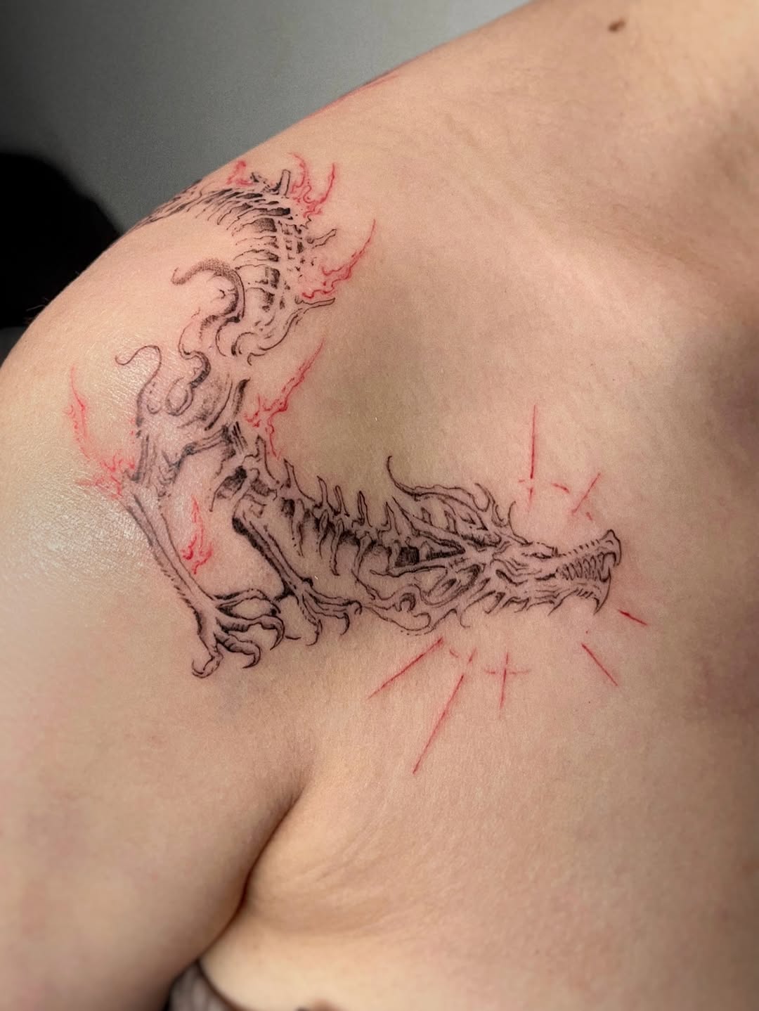 Tattoo by @rayzhu.tattoo — illustrative, black_and_grey