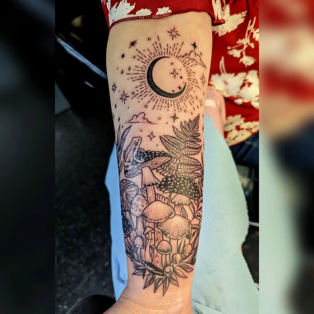 Tattoo by @j9ladylucktattoo — illustrative, dotwork