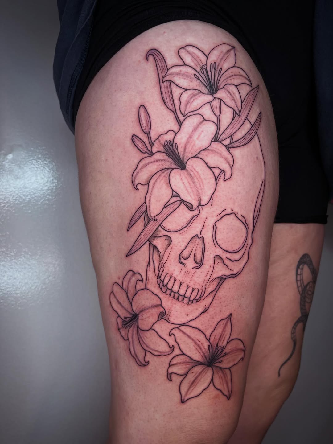 Tattoo by @peachdoestattoos โ illustrative, black_and_grey
