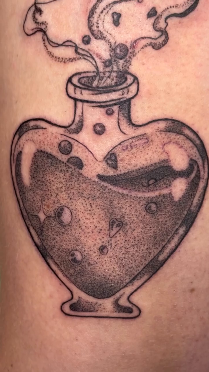Tattoo by @saras_artistic_adventures — black_and_grey, dotwork