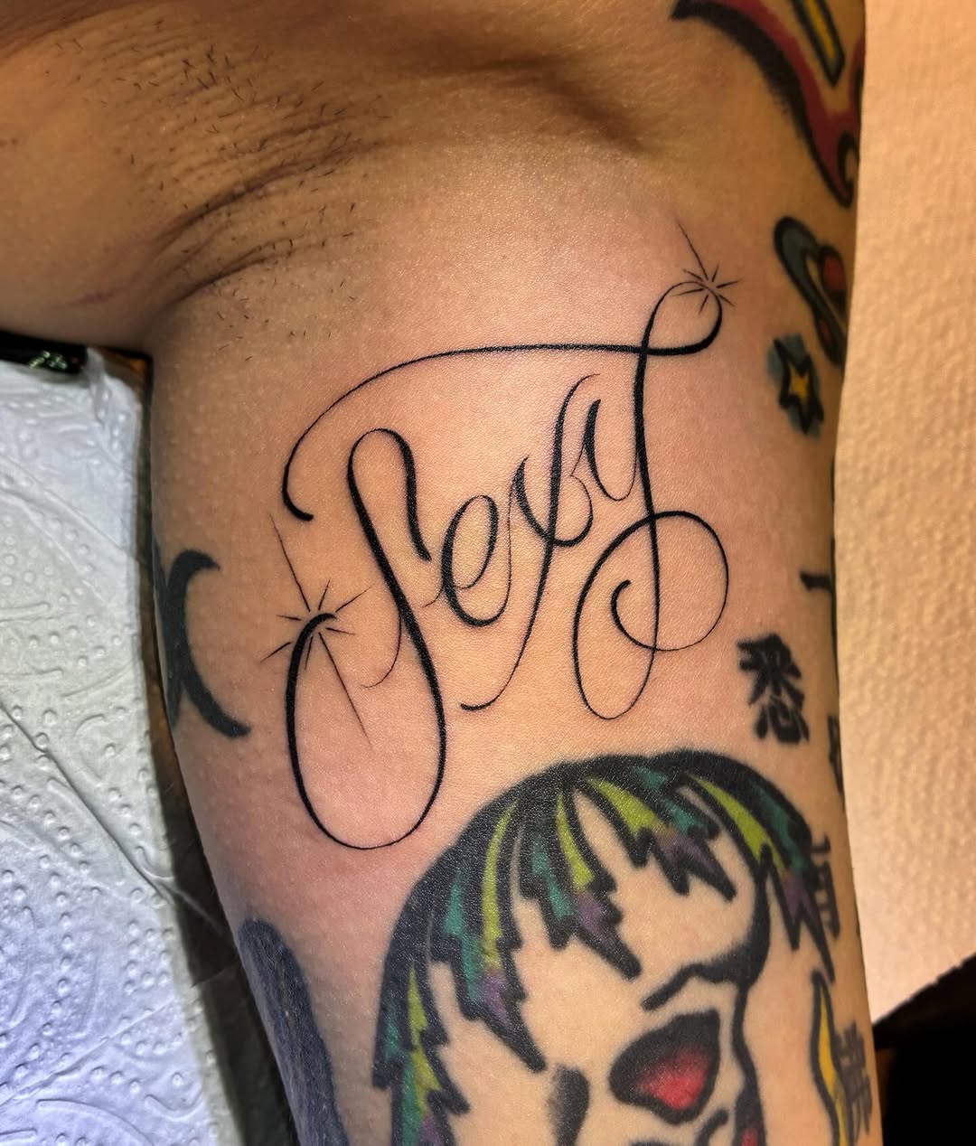 Tattoo by @tiyannagarlic — lettering_script, fine_line