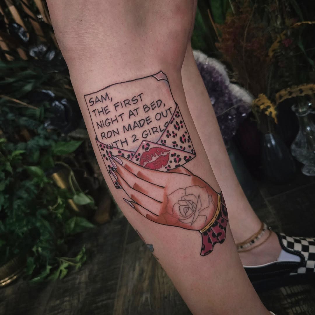 Tattoo by @alexandraathenstattoo — lettering_script, neo_traditional