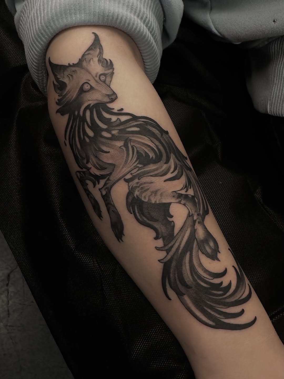 Tattoo by @shriekingpossum — black_and_grey, dark_realism