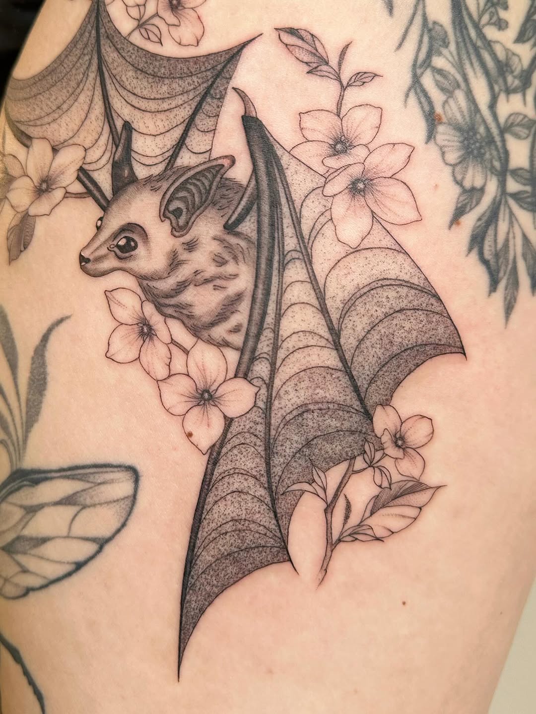 Tattoo by @crybaby.inked.pdx — illustrative, black_and_grey