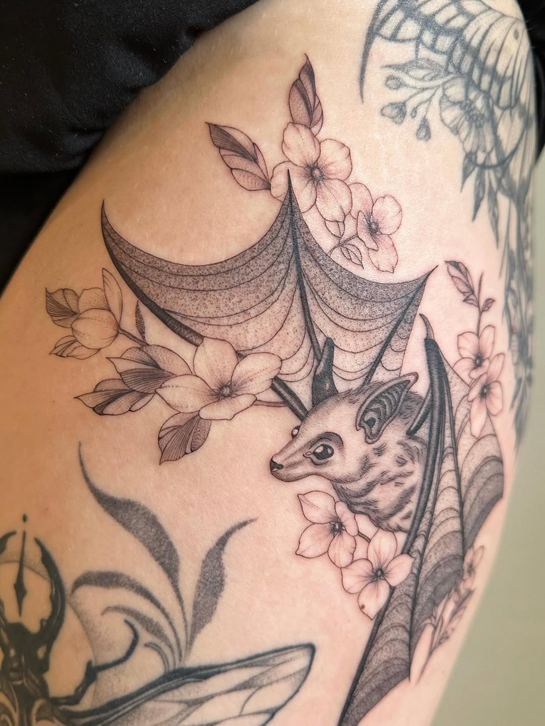 Tattoo by @crybaby.inked.pdx — illustrative, black_and_grey