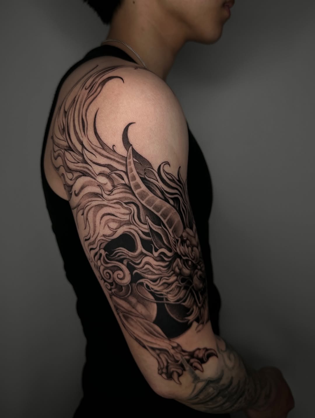 Tattoo by @art_lllex — japanese_irezumi, black_and_grey