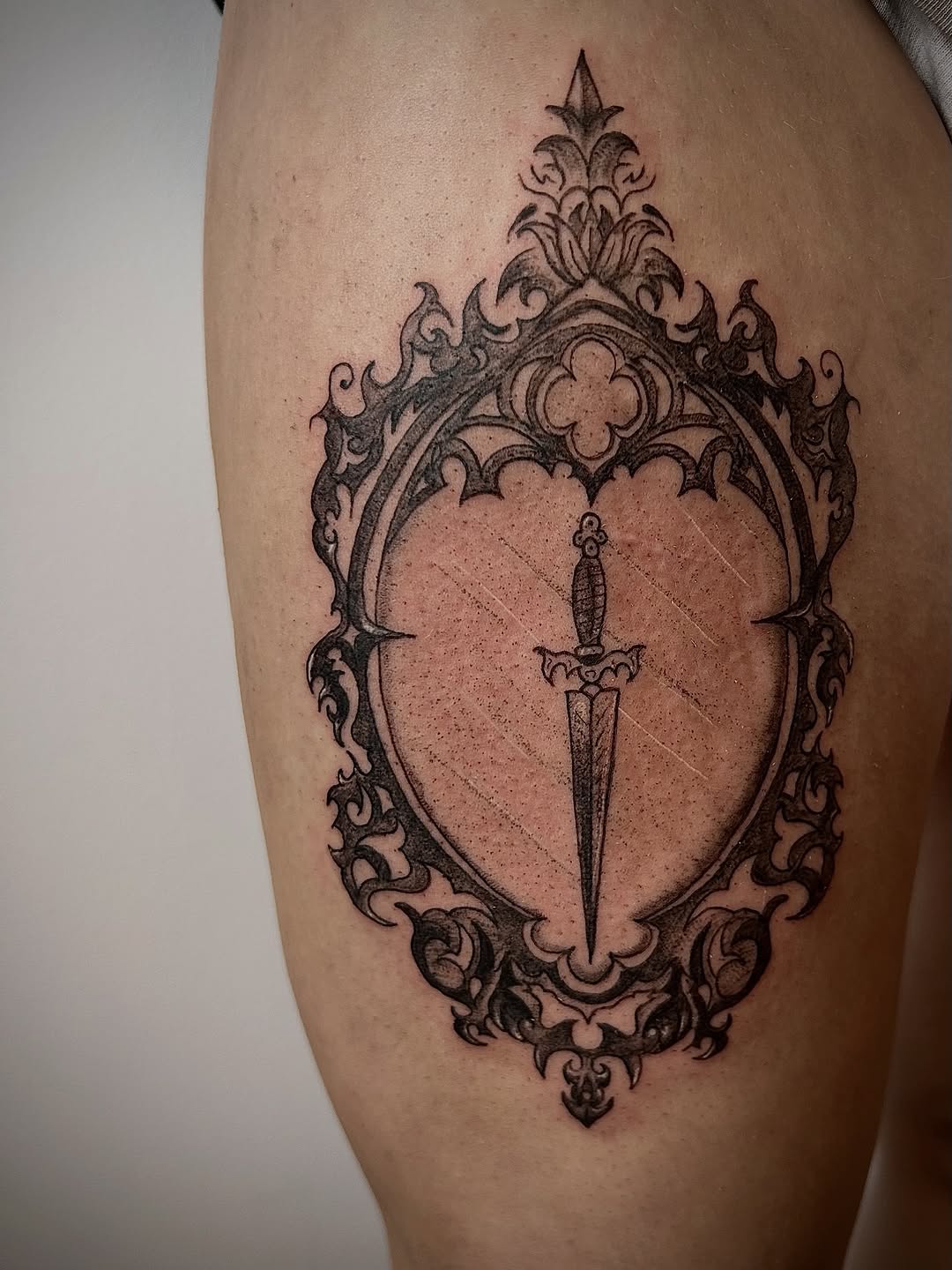 Tattoo by @melancholykory.tattoo — blackwork, ornamental