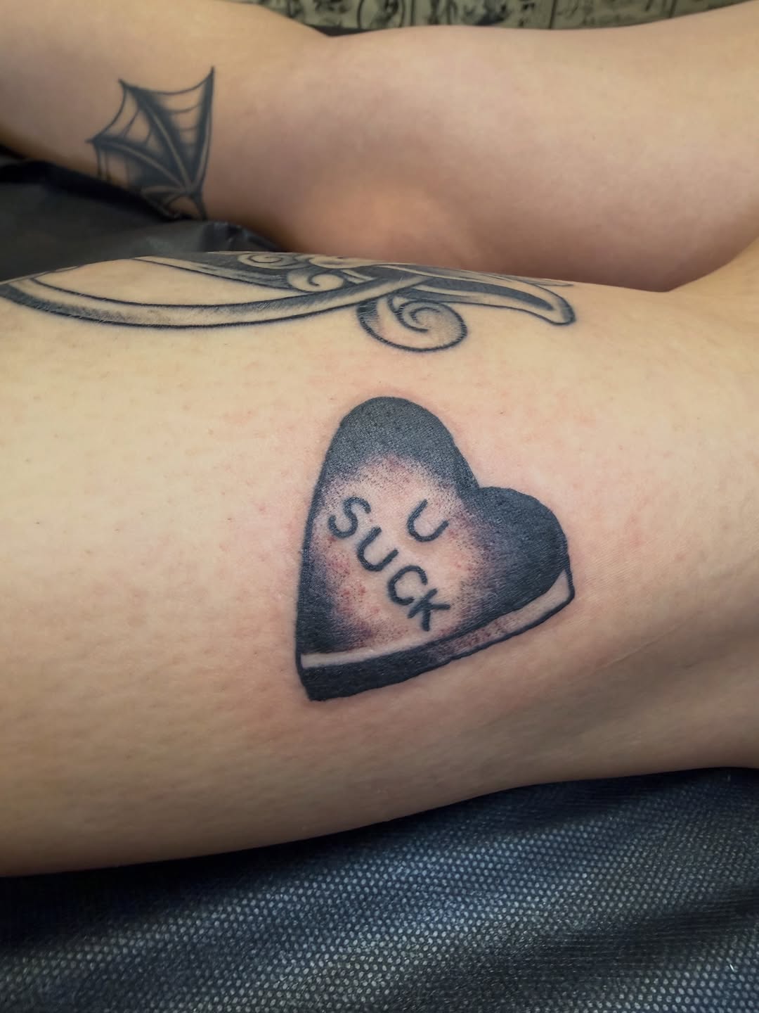 Tattoo by @tummtats — black_and_grey, lettering_script