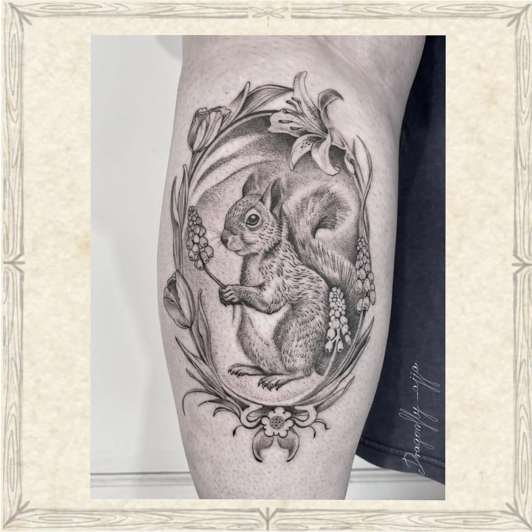 Tattoo by @dragonfly_ajja — realism, dotwork