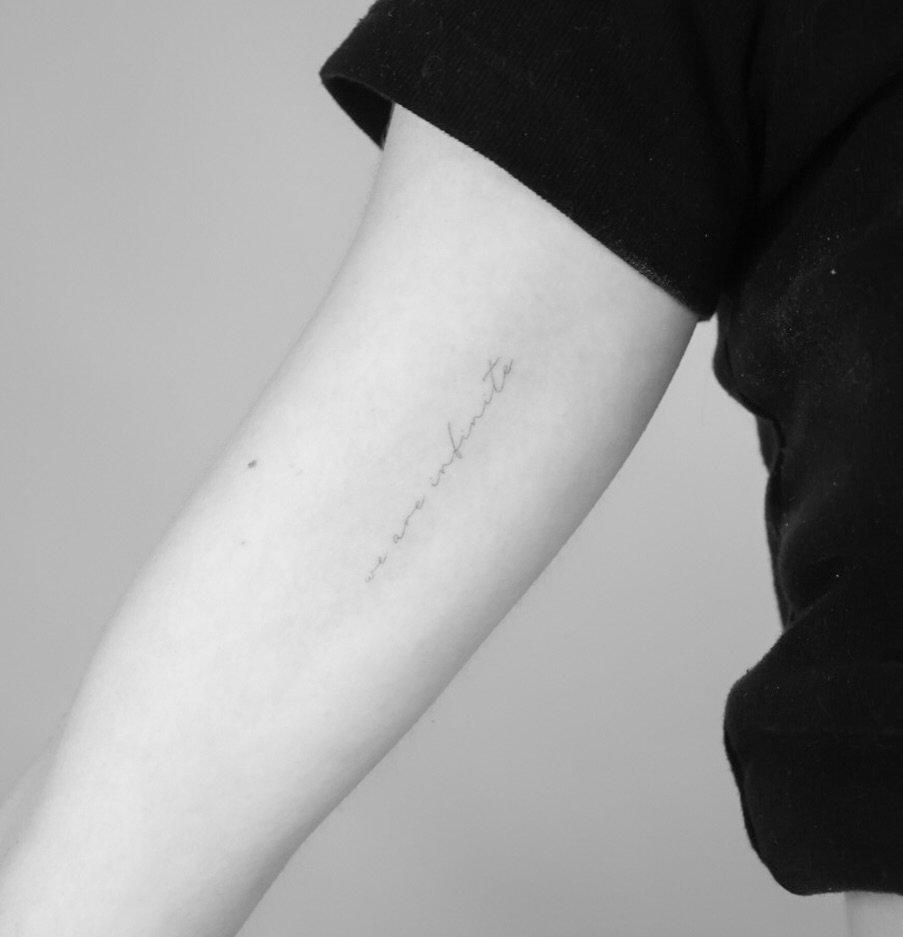 Tattoo by @cornu.tattoos β fine_line, lettering_script