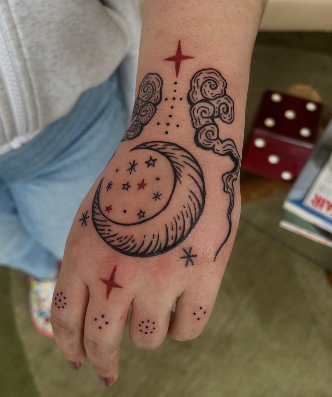 Tattoo by @honeybunnympls — illustrative, dotwork
