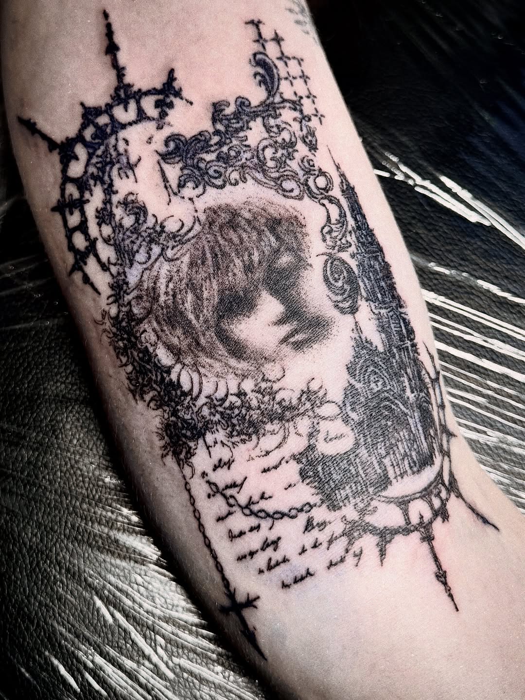 Tattoo by @hoodyink — black_and_grey, lettering_script