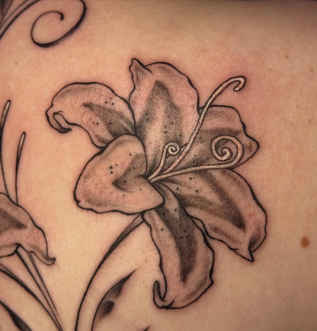 Tattoo by @justina.tattoos — illustrative, black_and_grey