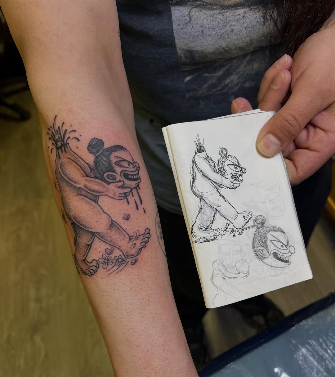 Tattoo by @emilymiljatattoos — illustrative, black_and_grey