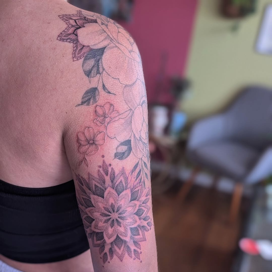 Tattoo by @randi.ink — dotwork, ornamental