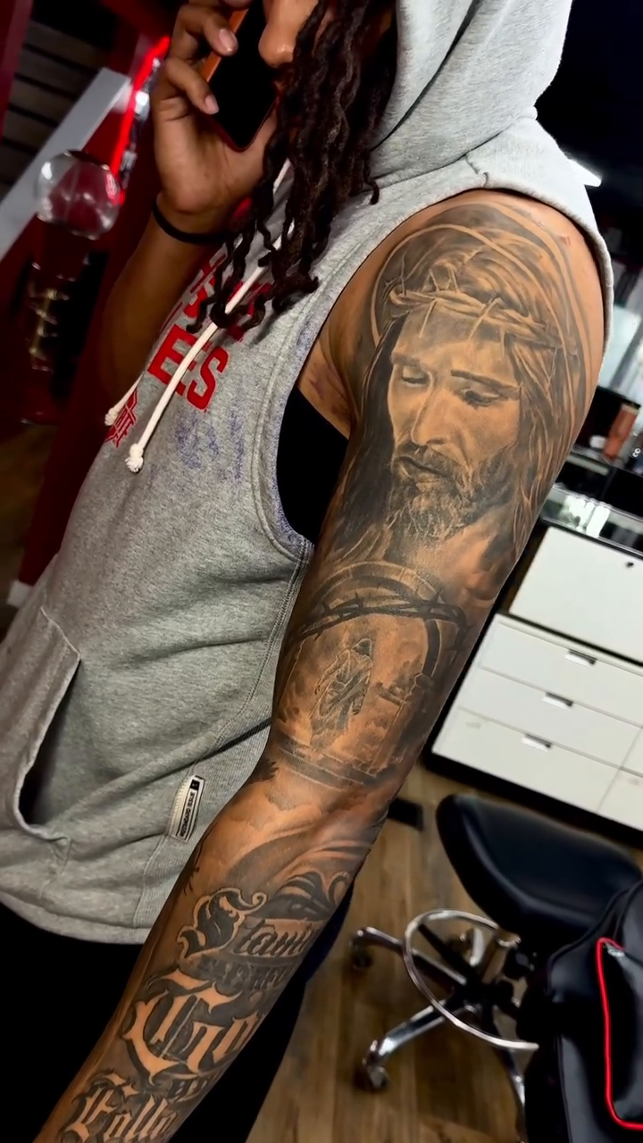 Tattoo by @tatt2t — black_and_grey, realism