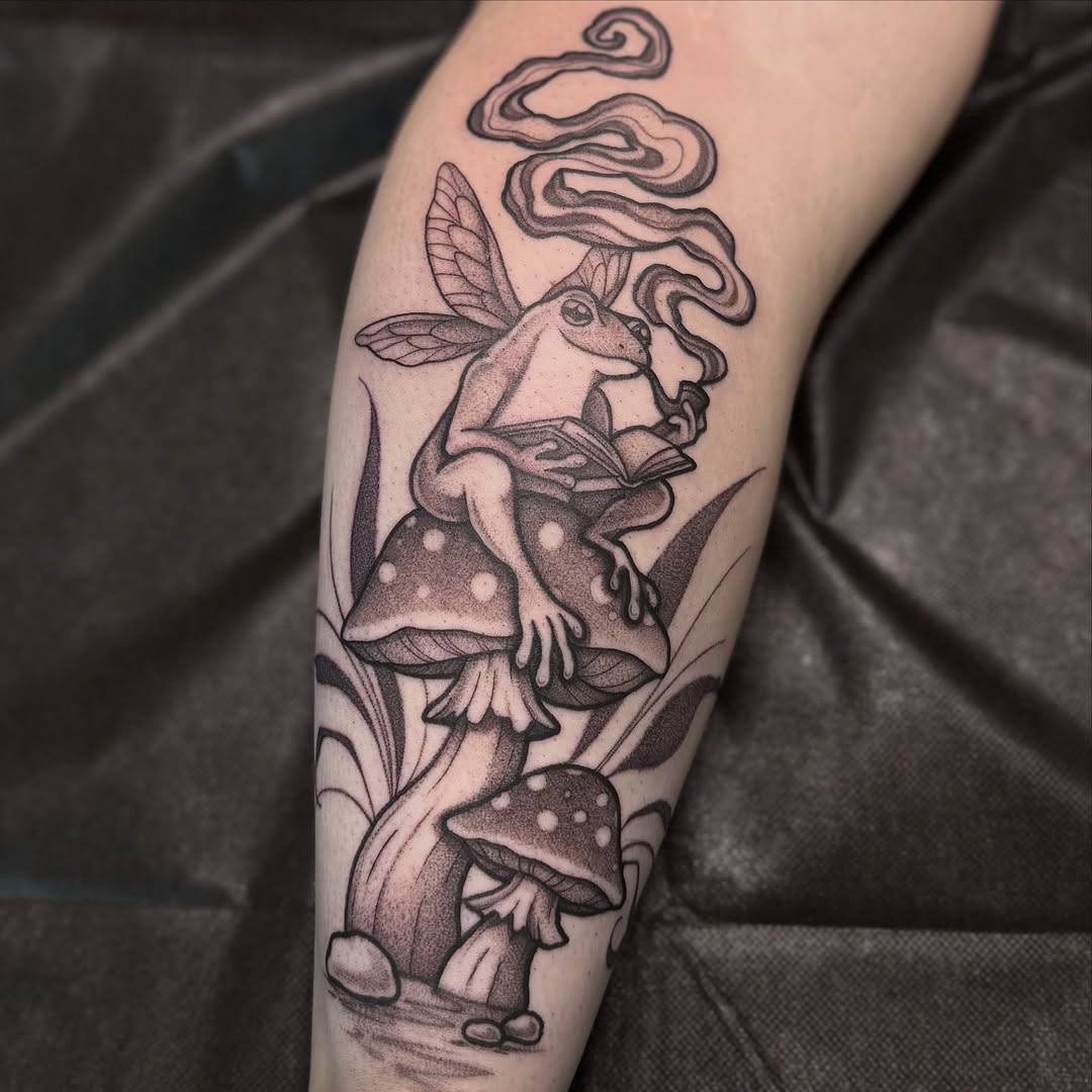Tattoo by @denisegarner.art — illustrative, dotwork