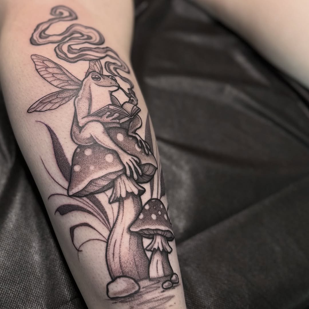 Tattoo by @denisegarner.art — illustrative, dotwork