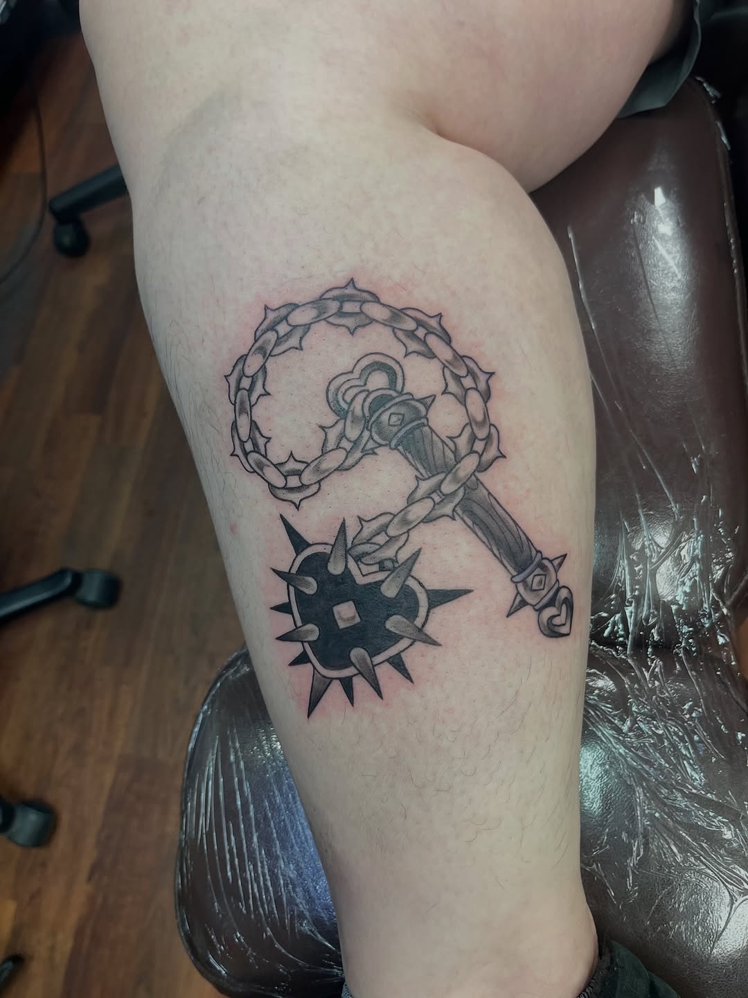 Tattoo by @caitoscreations — black_and_grey, chicano