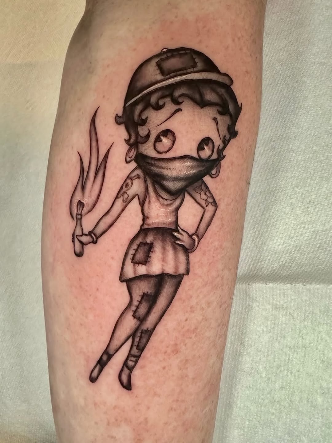 Tattoo by @feraleyes — black_and_grey, chicano