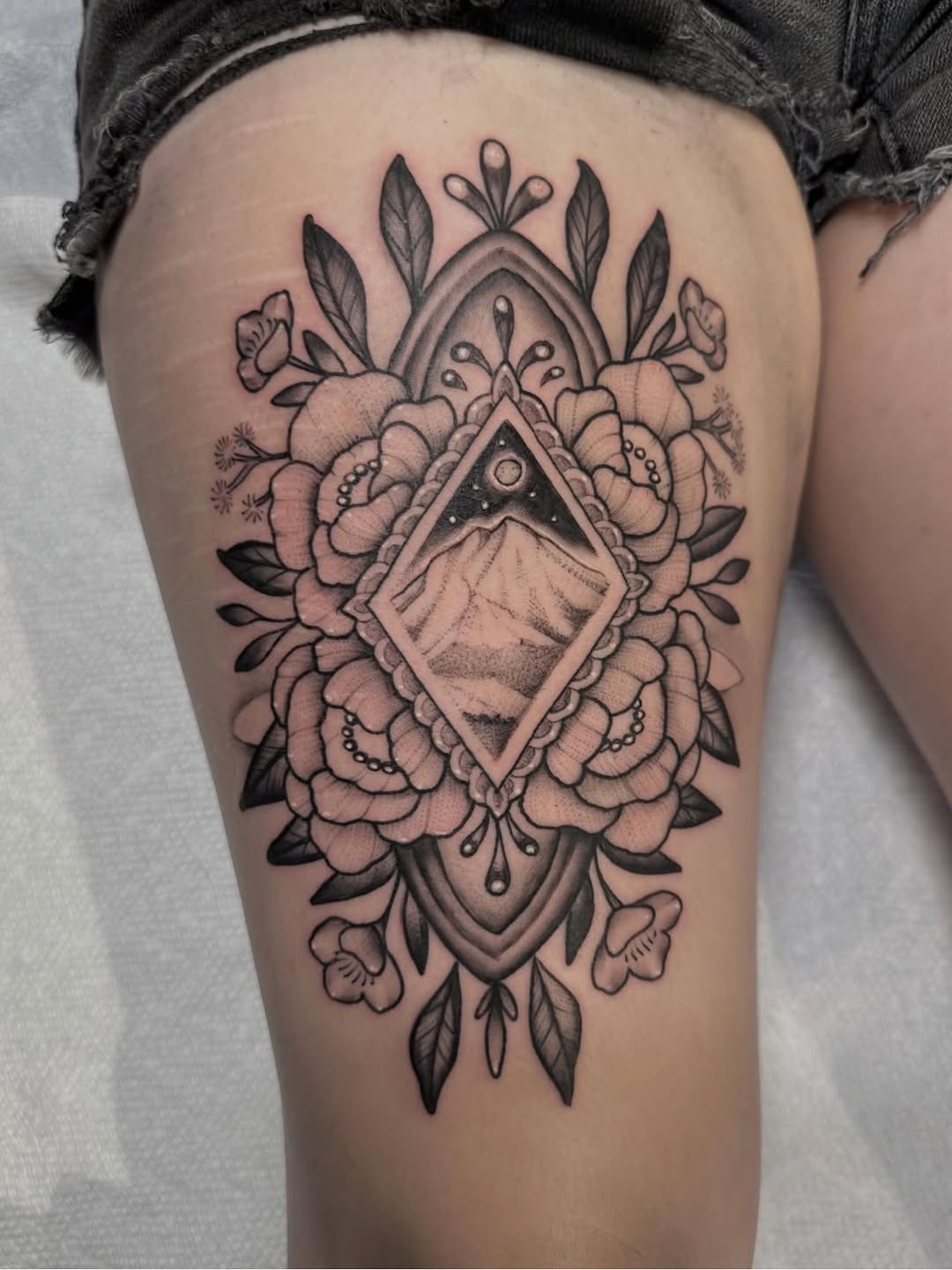 Tattoo by @feraleyes — black_and_grey, ornamental