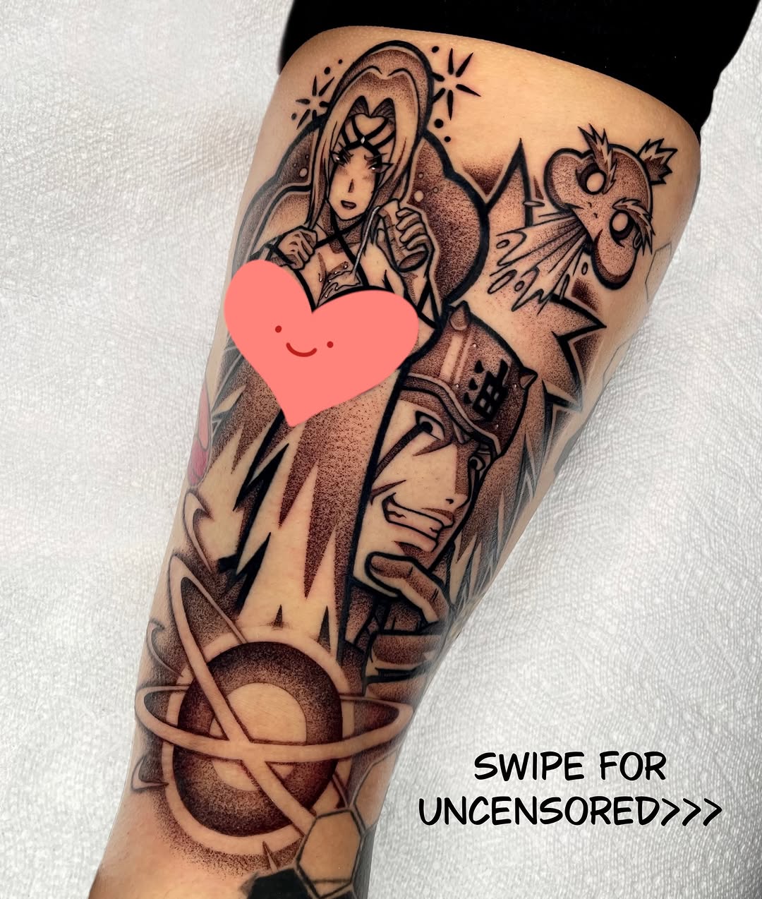 Tattoo by @a.v.tattoos — anime, dotwork